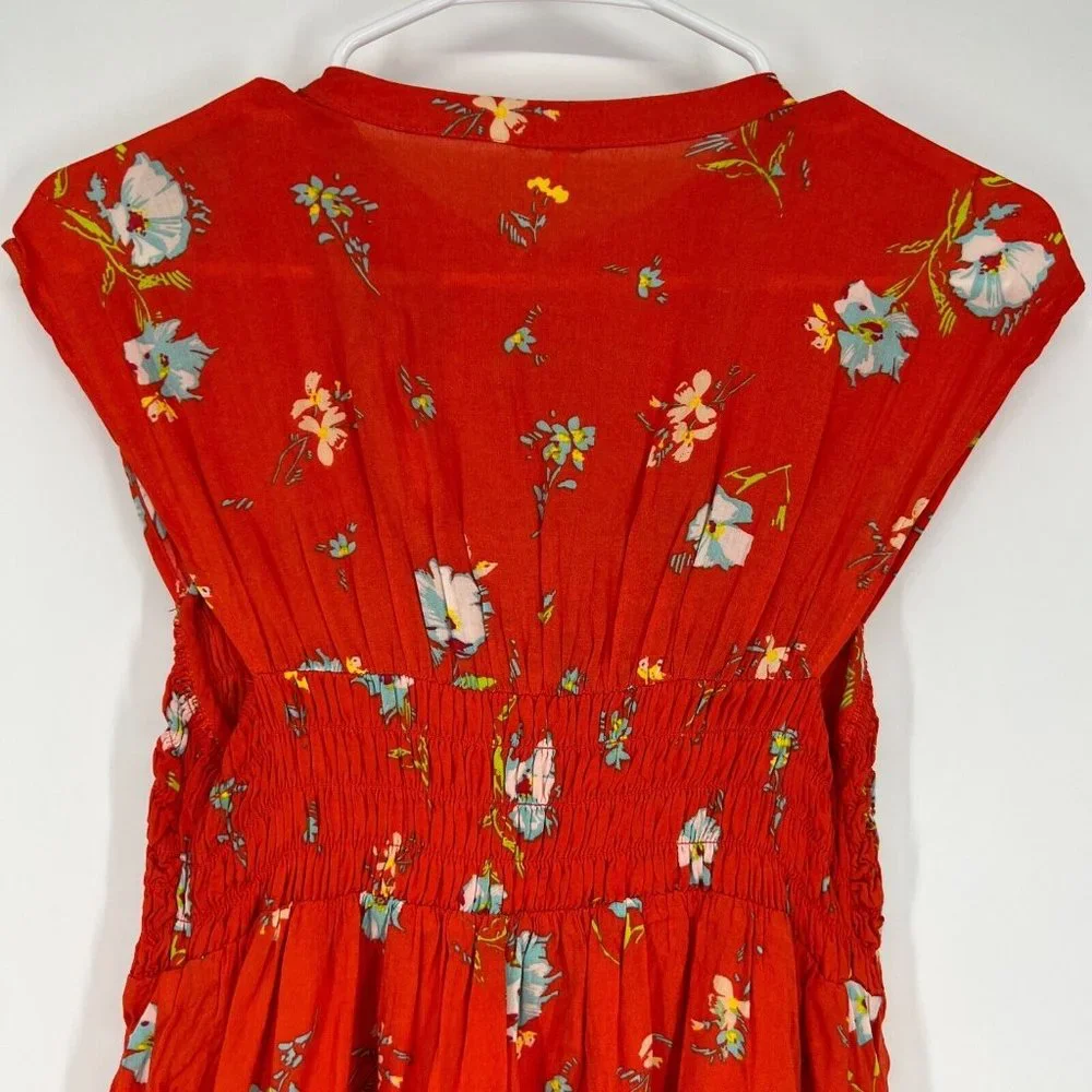 Free People Dress Greatest Day Smocked Button Down Orange Floral Mini